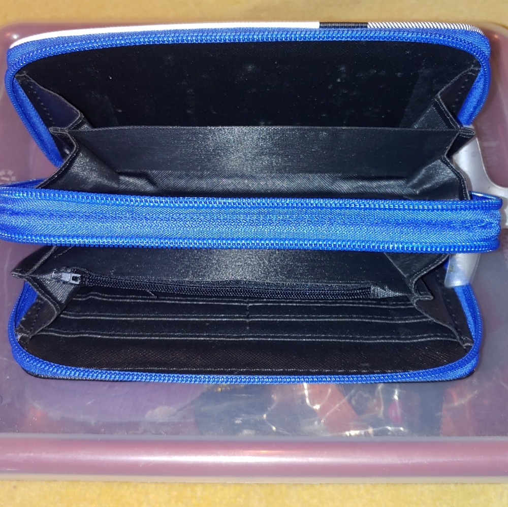 Handbag/Purse Plaid Trimmed in Blue with Matching Double Zip Wallet - Picture 6 of 9